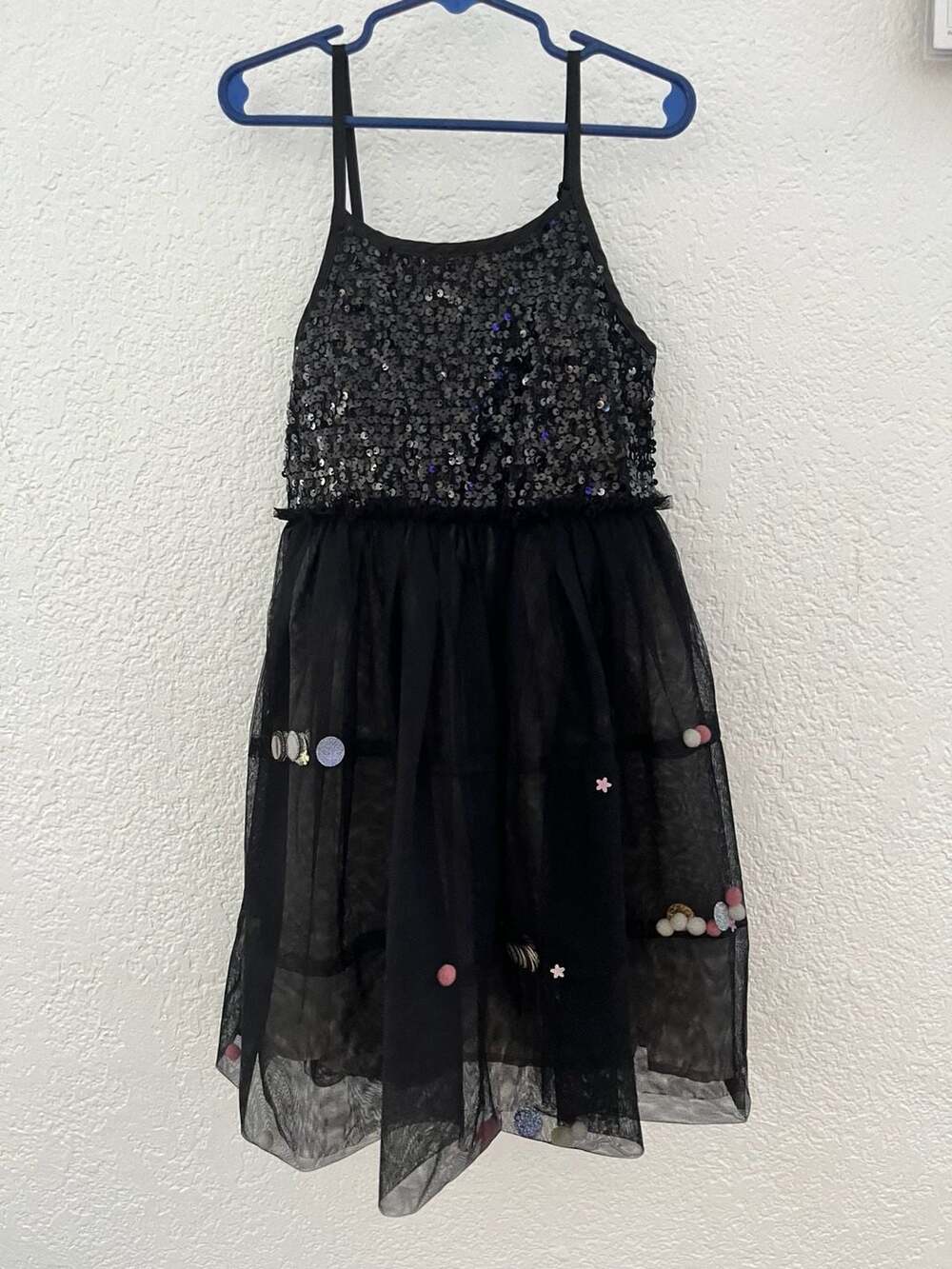 Cat & Jack Sequin Pom Pom Party Dress Size 6/6X Black